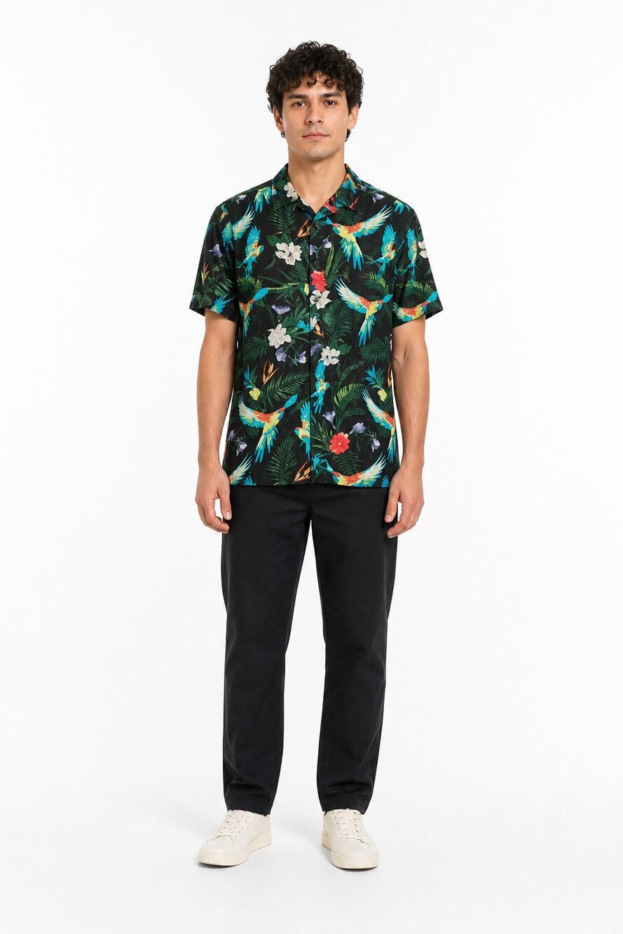 Divided shirt sleeve tropical island button up EUC size large L